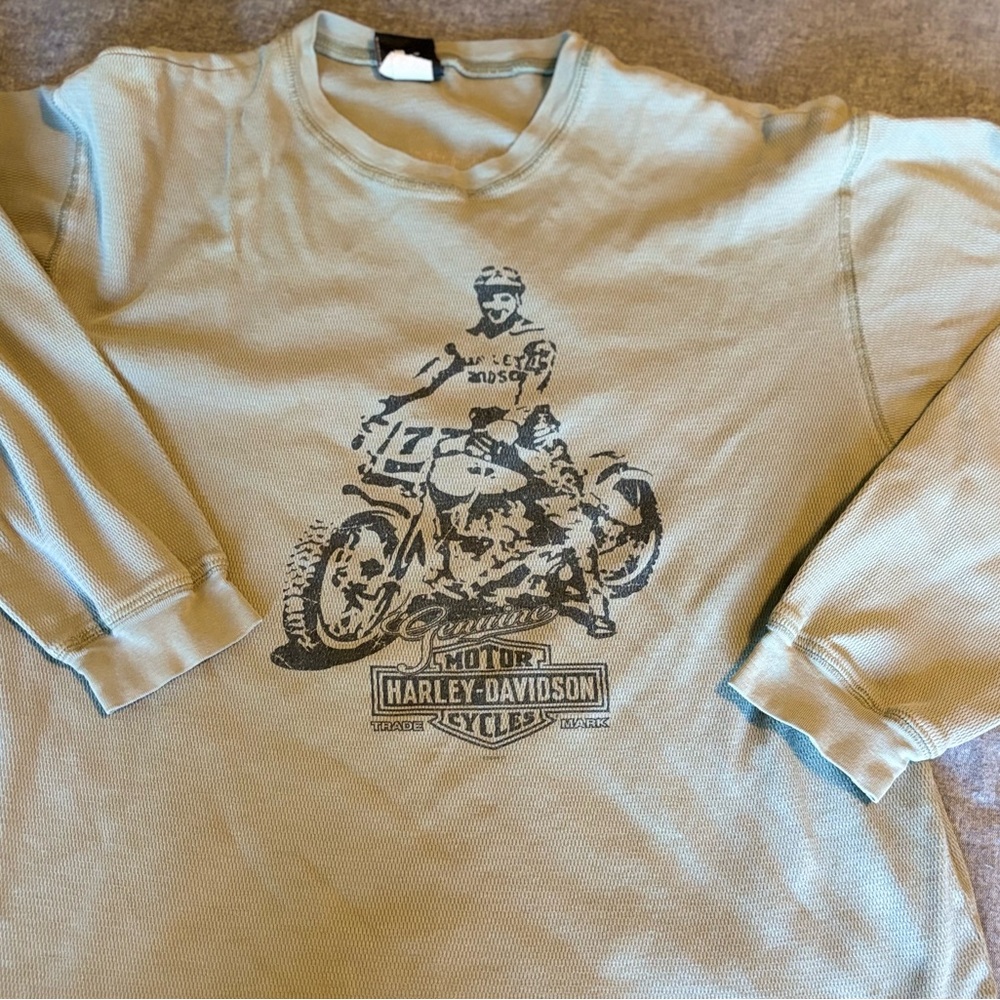 Harley Davidson vintage Thermal Waffle Knit Shirt Men’s Size L Sage Green USA